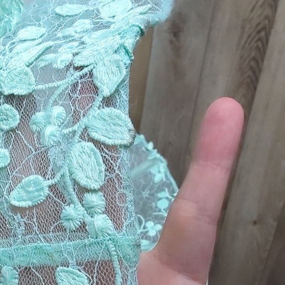 Bronx & Banco Megan Mint Green Nude Floral Lace Dress Gown L - Picture 13 of 13